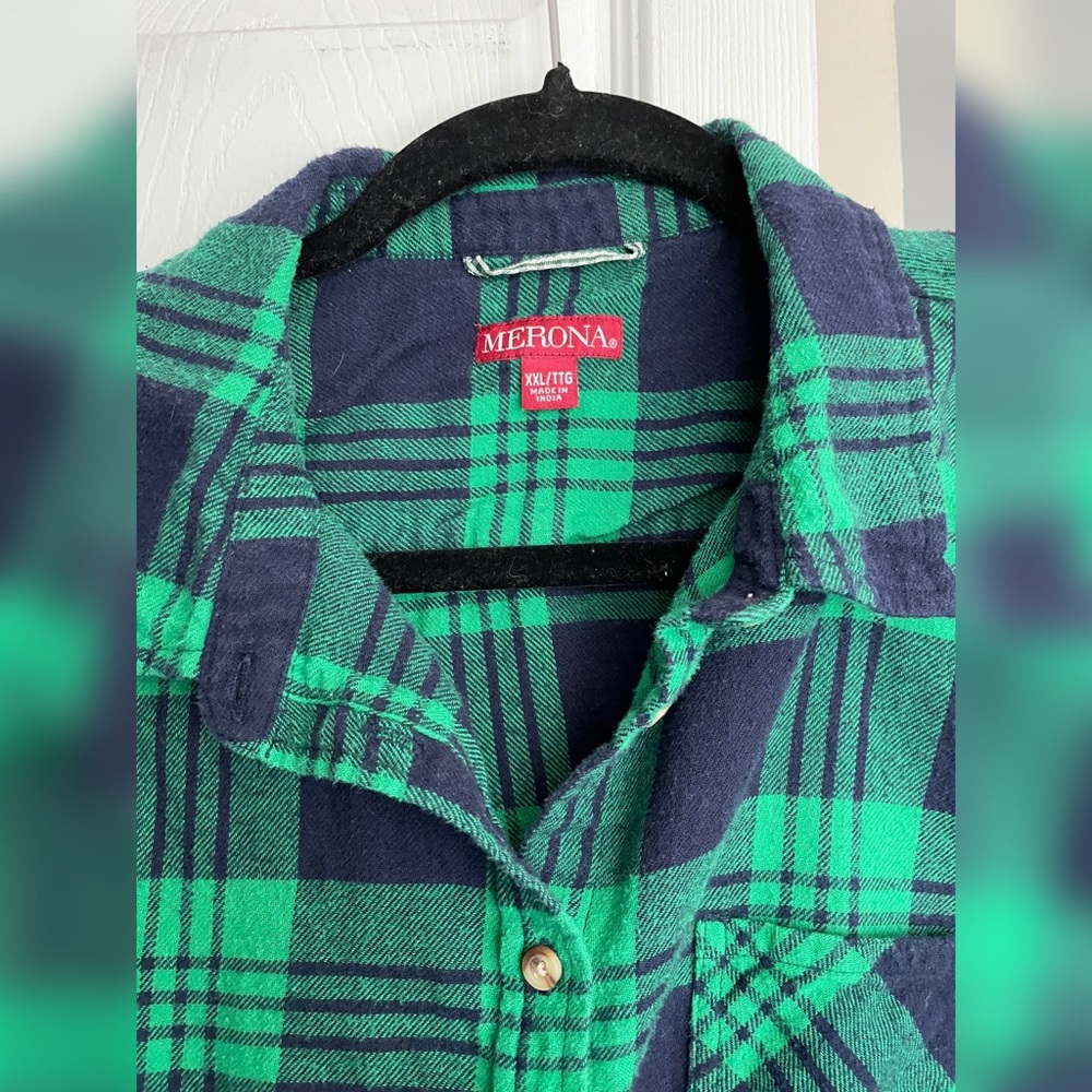 💖 Merona Green/Navy Plaid Flanner, XXL